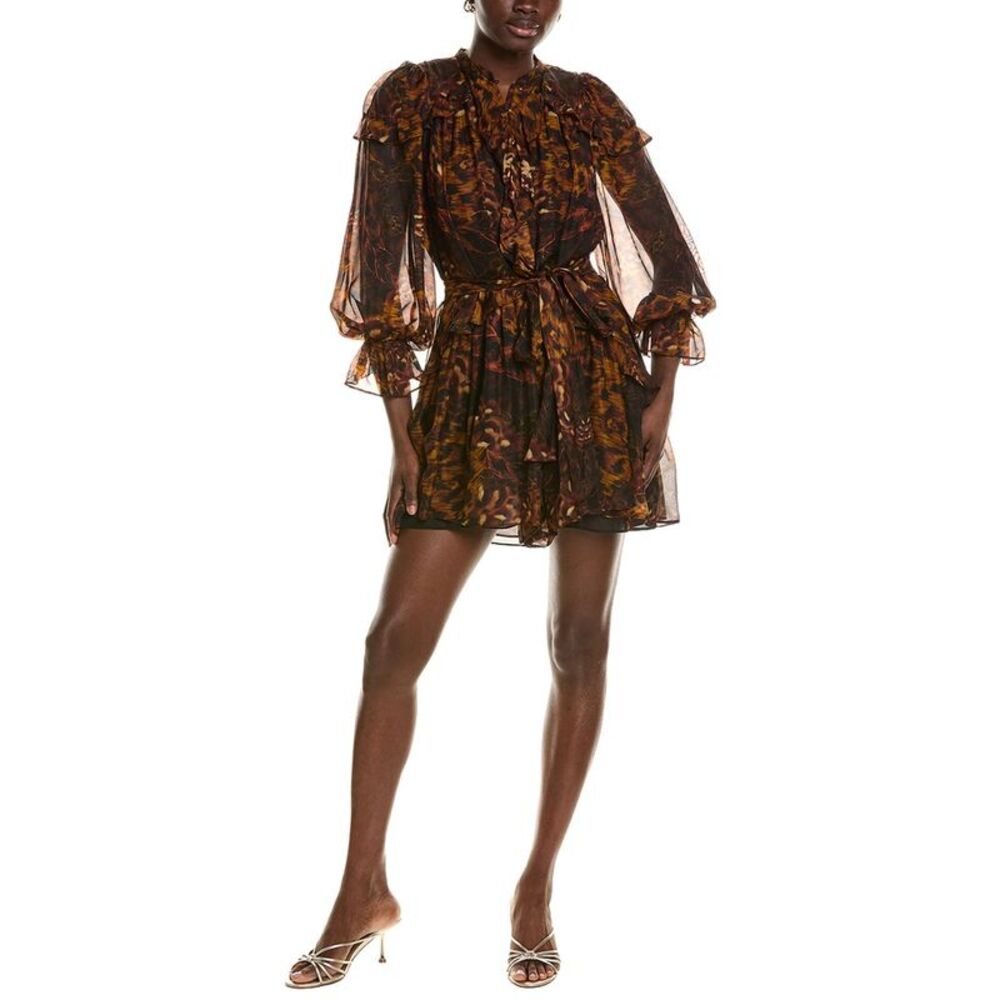 Marchesa Notte Womens Silk-Blend Mini Dress, Brown